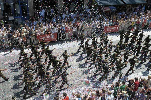 A Ticker Tape Parade For Servicemen At Armed Forces Day In Cardiff