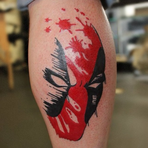 Abstract Deadpool Face Tattoo Design For Leg Calf