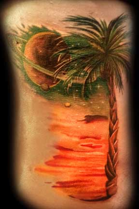 Amazing Beach Palm Tree Tattoo