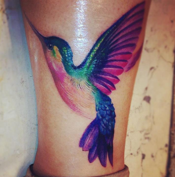 Amazing Colored Colibri Tattoo