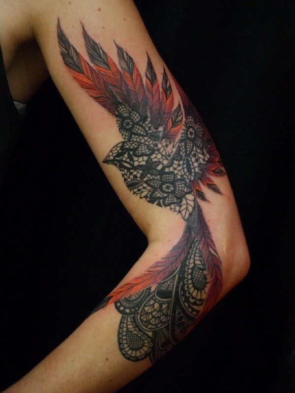 Amazing Phoenix Tattoo On Left Sleeve