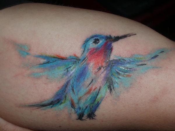 Amazing Watercolor Colibri Tattoo