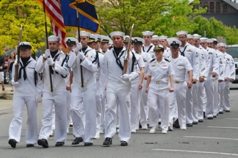 American Navy Troop Taking Part In Armed Forces Day Parade