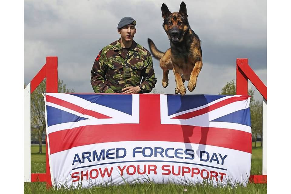 Army Dog Jumping From Flag Happy Armed Forces Day Show Your Support