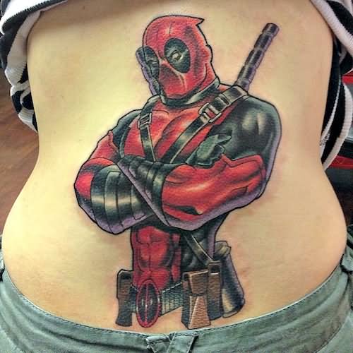 Attractive Deadpool Tattoo On Lower Back