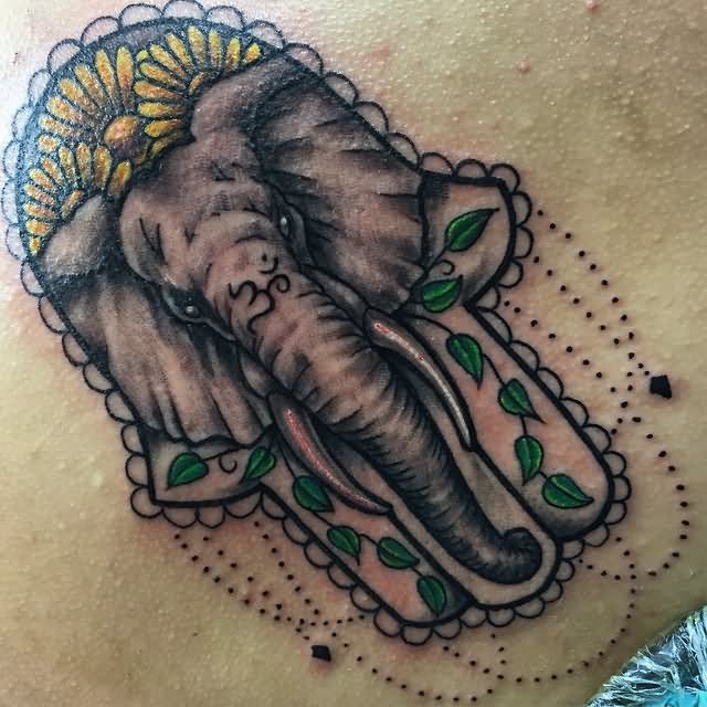 Attractive Elephant Hamsa Tattoo Design