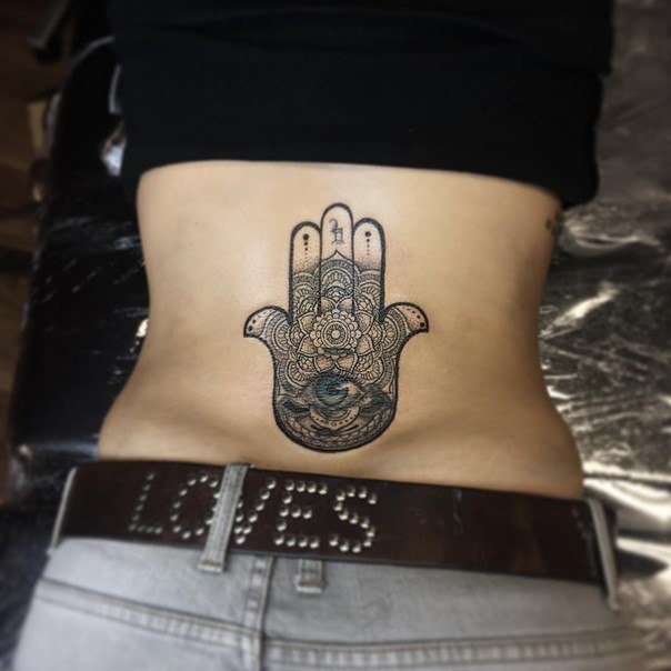 Attractive Hamsa Tattoo On Lower Back