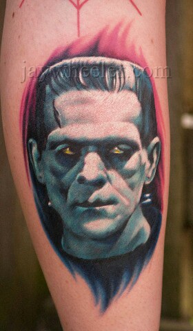 Awesome 3D Frankenstein Head Tattoo Design