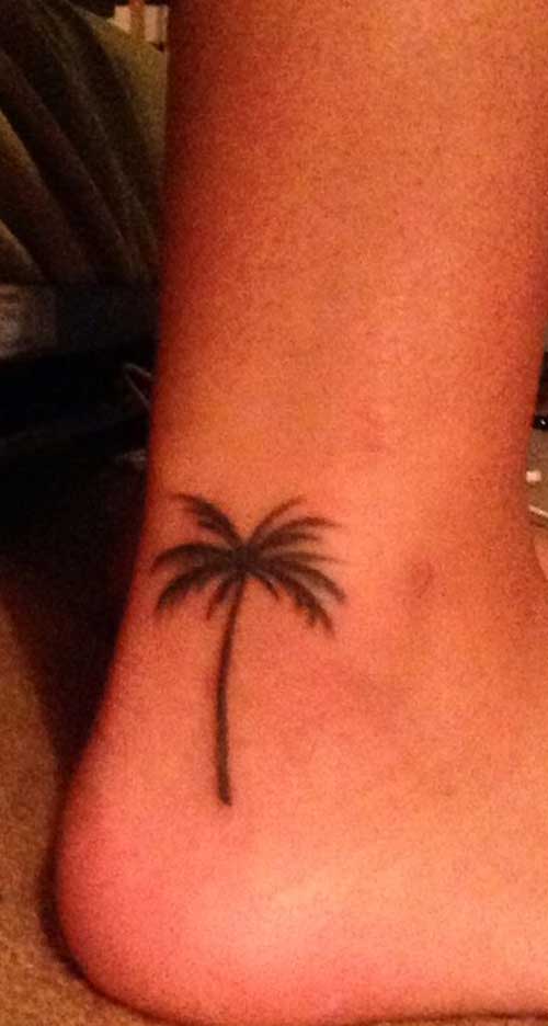 Awesome Black And Grey Palm Tree Tattoo On Foot