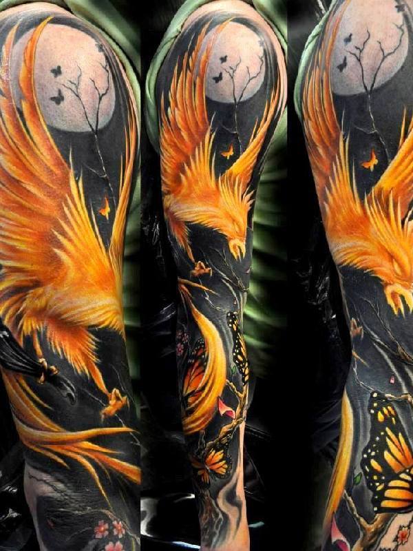 Awesome Phoenix Tattoo On  Full Sleeve