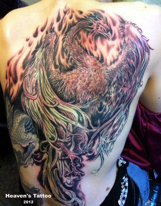 Back Body Phoenix Tattoo For Men