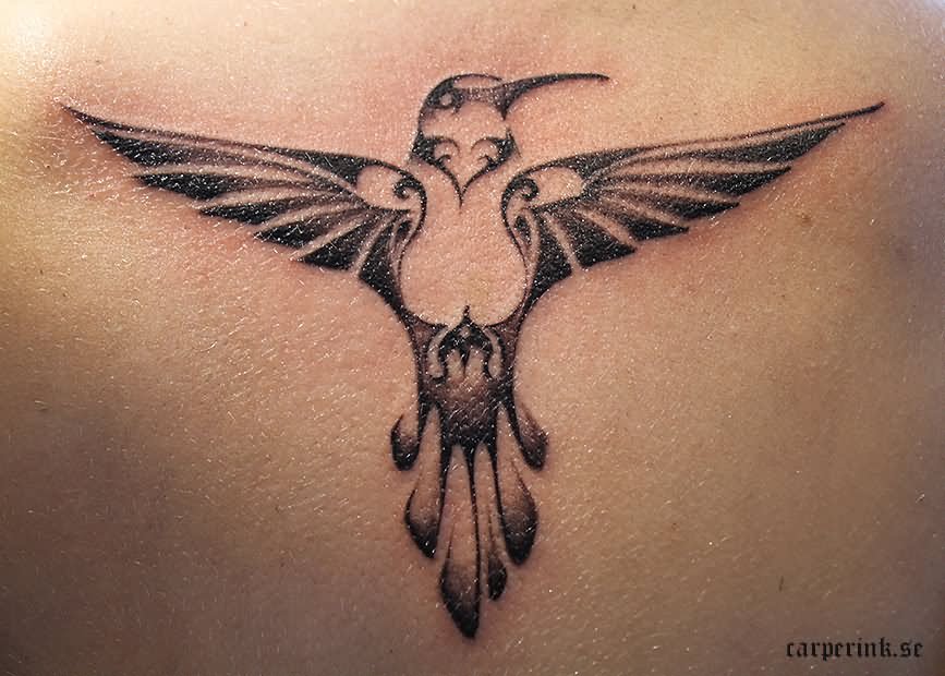 Black And Grey Colibri Tattoo