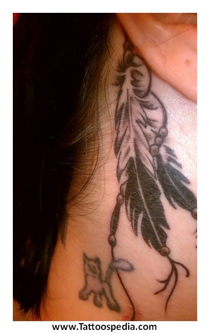 Black And Grey Feathers Tattoo Design For Behind The Ear