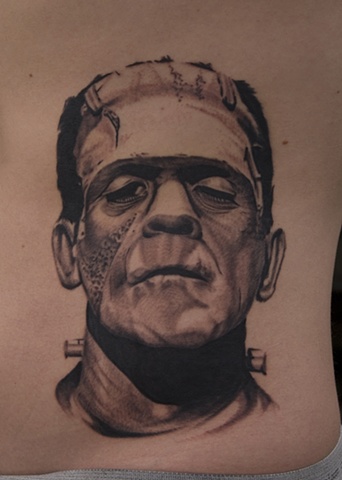 Black And Grey Frankenstein Tattoo Design