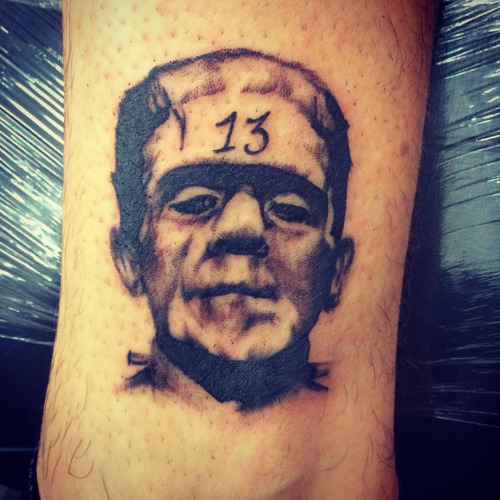 Black Ink Frankenstein Head Tattoo Design