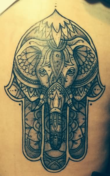 Black Ink Hamsa Elephant Tattoo Design By Adam Williams