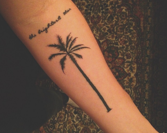 Black Palm Tree Tattoo On Left Forearm For Girls