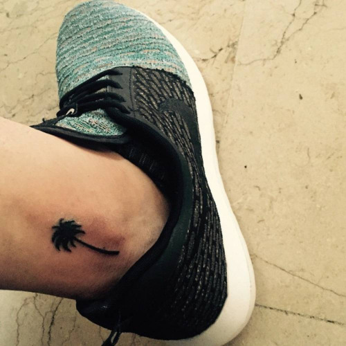 Black Palm Tree Tattoo On Leg