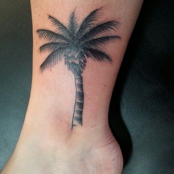 Black Palm Tree Tattoo On Lower Leg