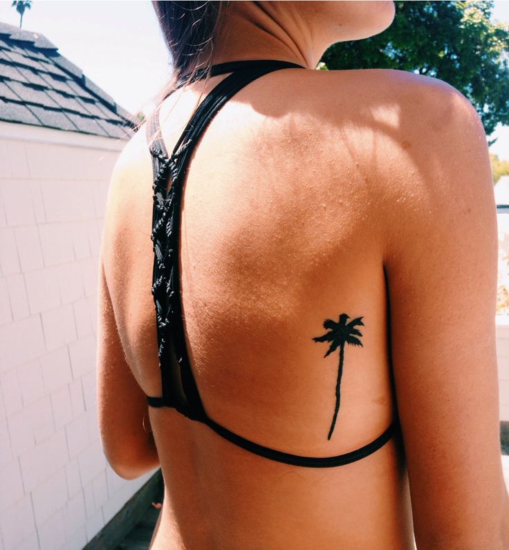 Black Palm Tree Tattoo On Man Side Rib