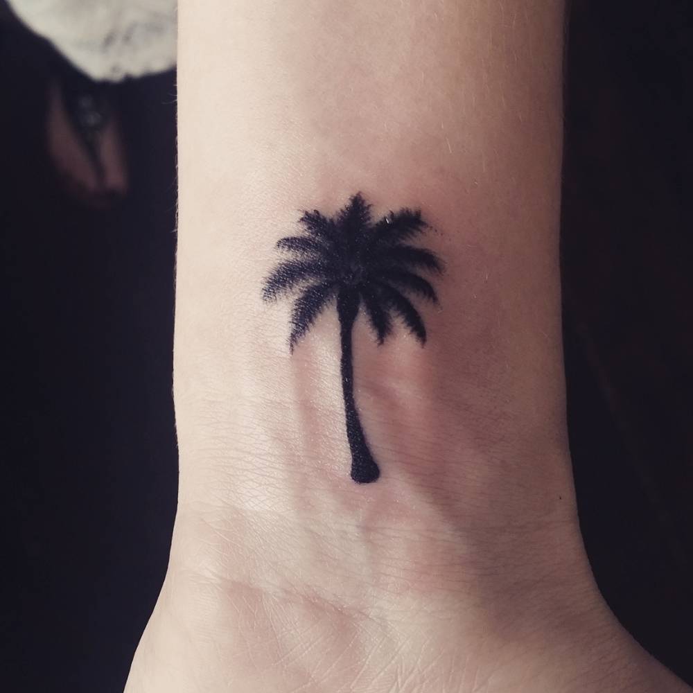 Black Palm Tree Tattoo On Wrist