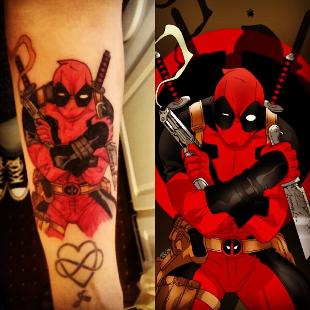 Classic Deadpool Tattoo Design For Sleeve By LoopyyLou