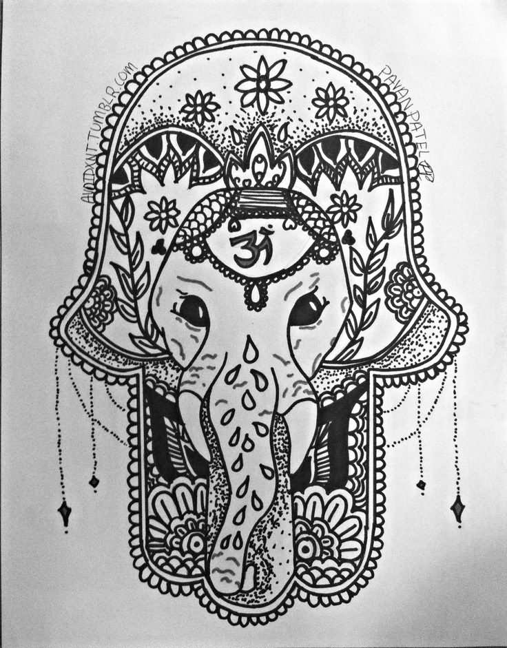 Classic Dotwork Elephant Hamsa Tattoo Design