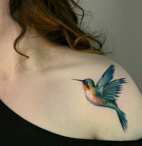 Colibri Tattoo on Left Shoulder