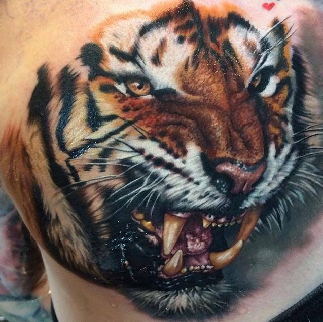 Color Angry Tiger Head Tattoo