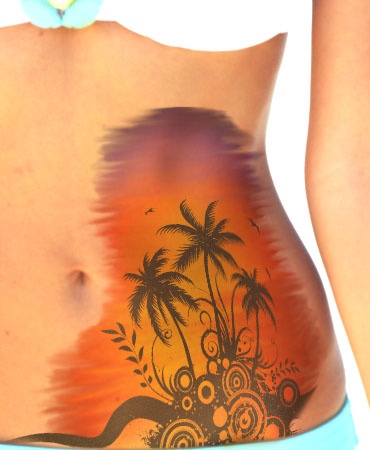 Color Palm Tree Tattoos On Girl Waist