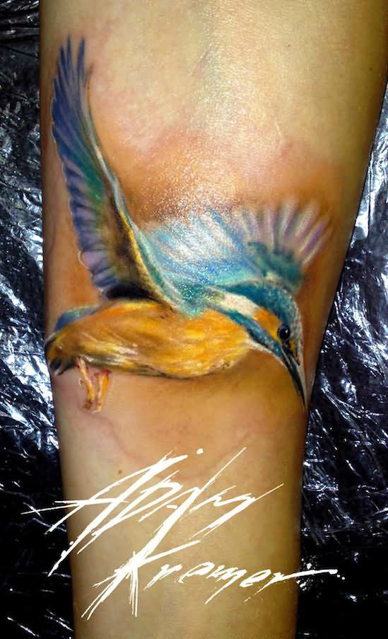 Colored Flying Colibri Aquarelle Tattoo by Adam Kremer