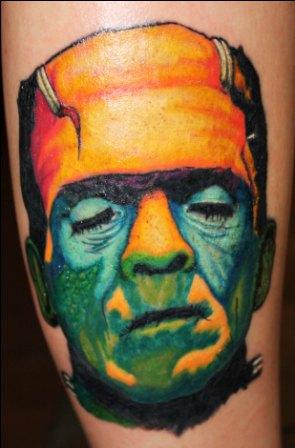 Colorful Frankenstein Head Tattoo Design For Sleeve By Justin Booda Moss