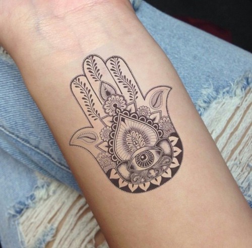 Cool Black Hamsa Tattoo Design For Forearm By Gabriela R