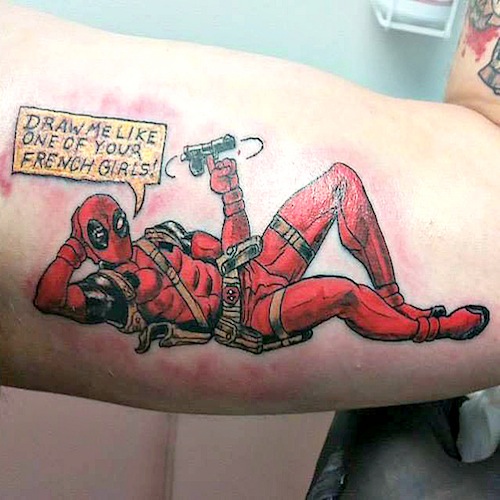 Cool Deadpool Tattoo Design For Bicep By Amyzager