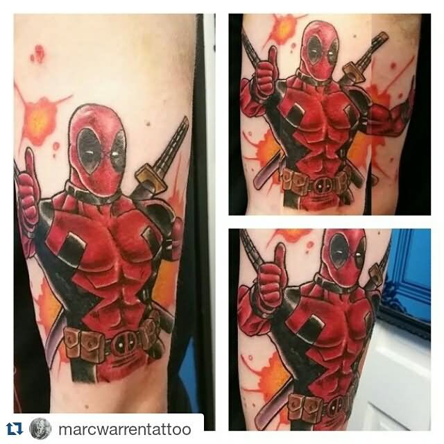 Cool Deadpool Tattoo Design For Sleeve By Marc