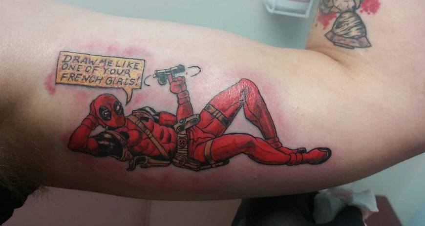 Cool Deadpool Tattoo On Half Sleeve By Paul Abstruse