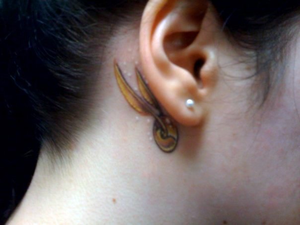 Cool Snitch Tattoo On Girl Right Behind The Ear By Stephanie
