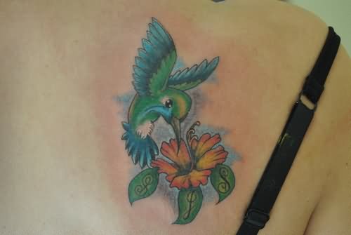 Cute Colibri With Flower Tattoo