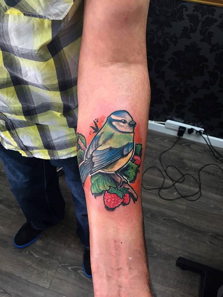 Cute Sparrow Tattoo On Left Forearm by Marco Knox