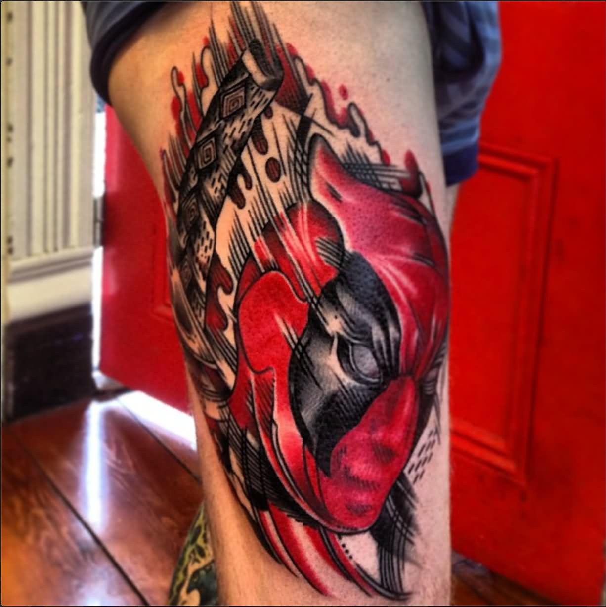 Deadpool Face Tattoo Design For Thigh By Jerry Ware