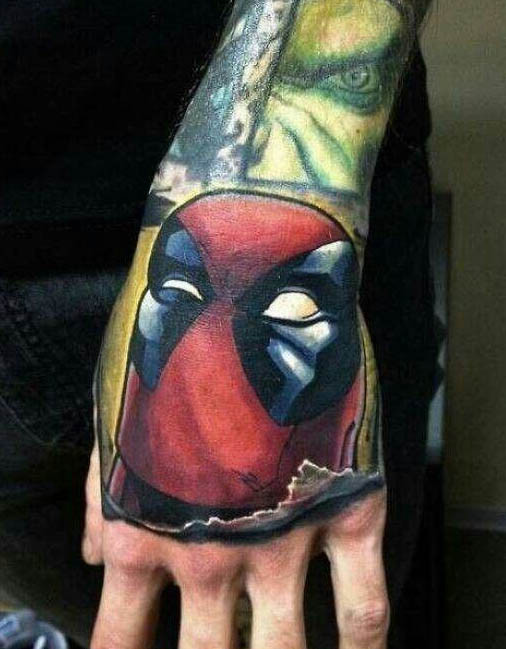 Deadpool Head Tattoo On Hand