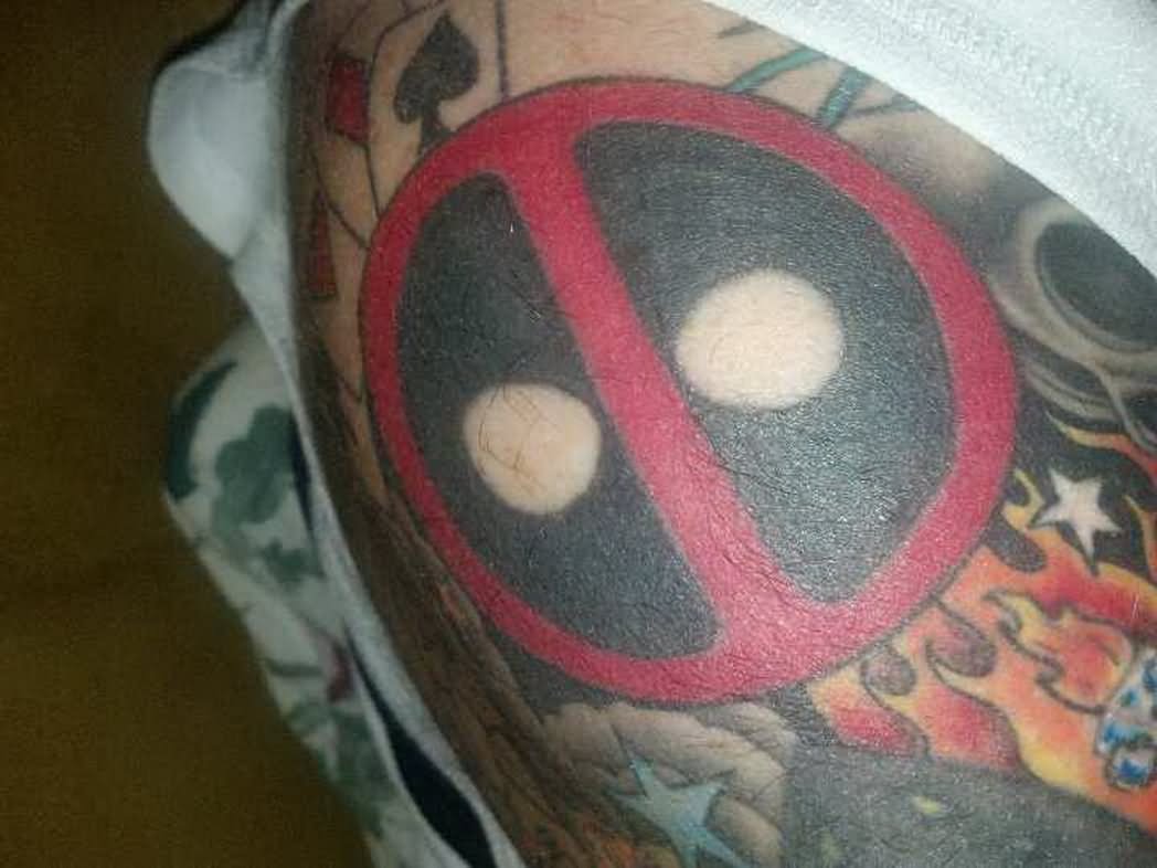Deadpool Logo Tattoo Design For Half Sleeve