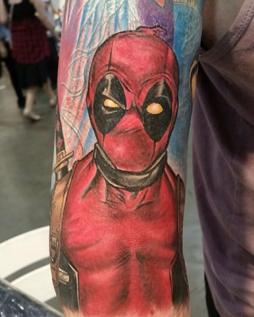 Deadpool Tattoo On Half Sleeve