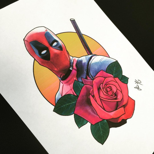 Deadpool With Rose Tattoo Design