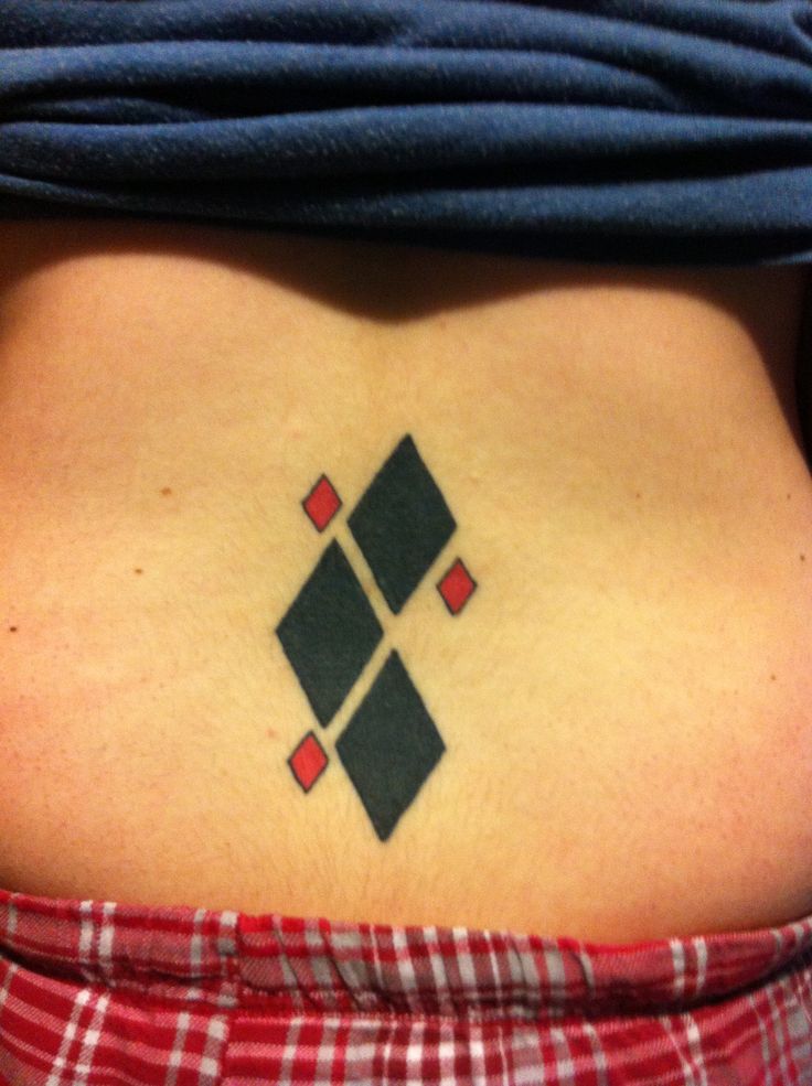 Diamonds Harley Quinn Symbol Tattoo On Lower Back
