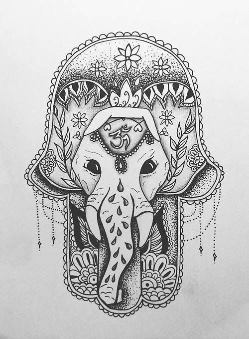 Dotwork Elephant Hamsa Tattoo Design