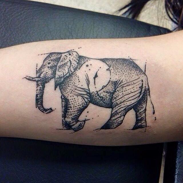 Dotwork Elephant Tattoo On Bicep