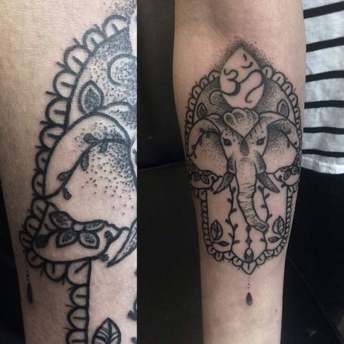 Dotwork Hamsa Elephant Tattoo Design For Forearm