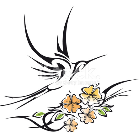 Flowers And Tribal Colibri Tattoo Design