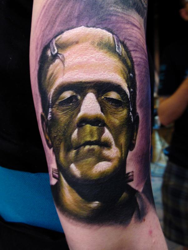 Frankenstein Head Tattoo Design For Half Sleeve